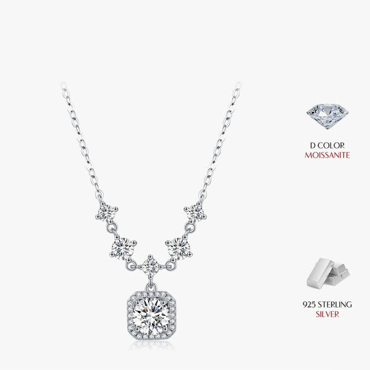 1CT D Color Moissanite Luxury Halo Charm Necklace