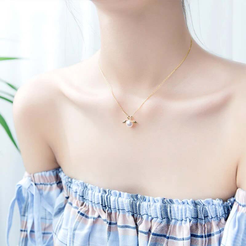 Natural Pearl Silver Wing Hearts Necklace