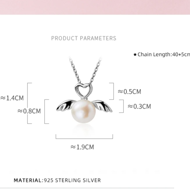 Natural Pearl Silver Wing Hearts Necklace