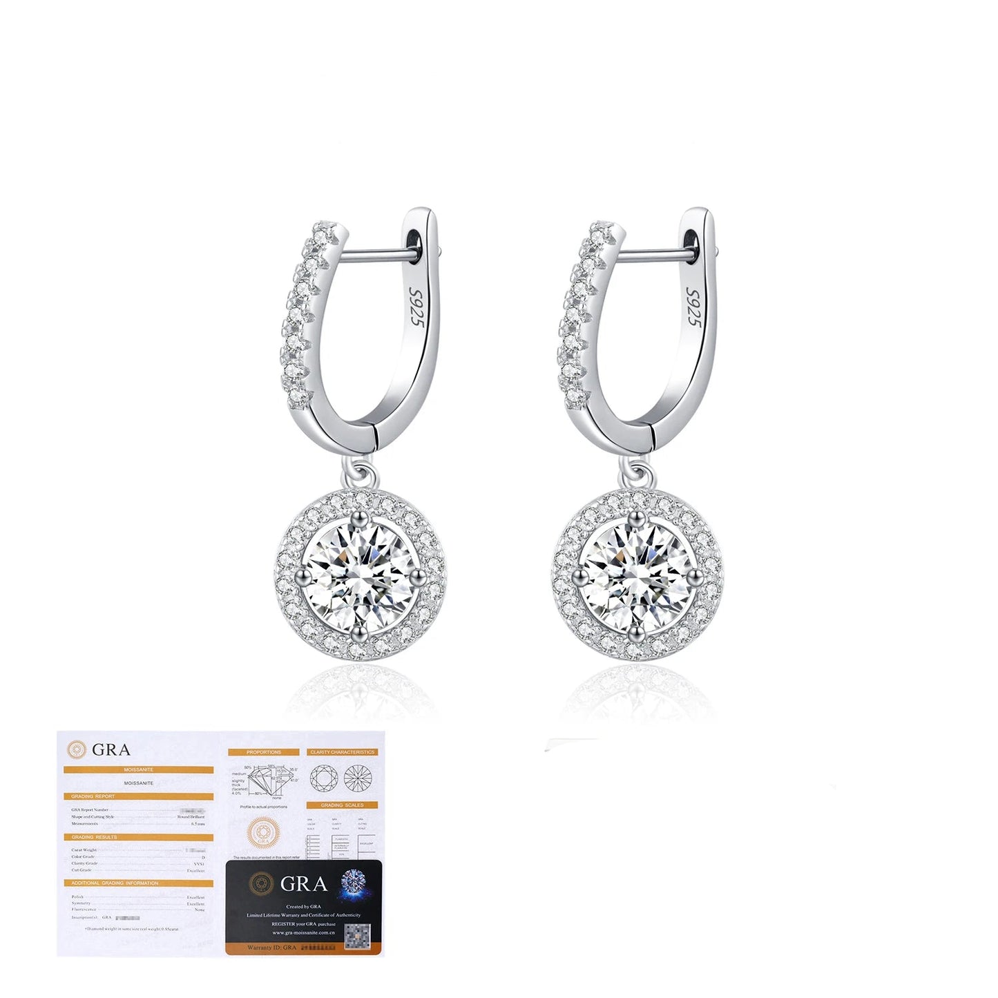 Halo Dangle D Color Moissanite Drop Earrings