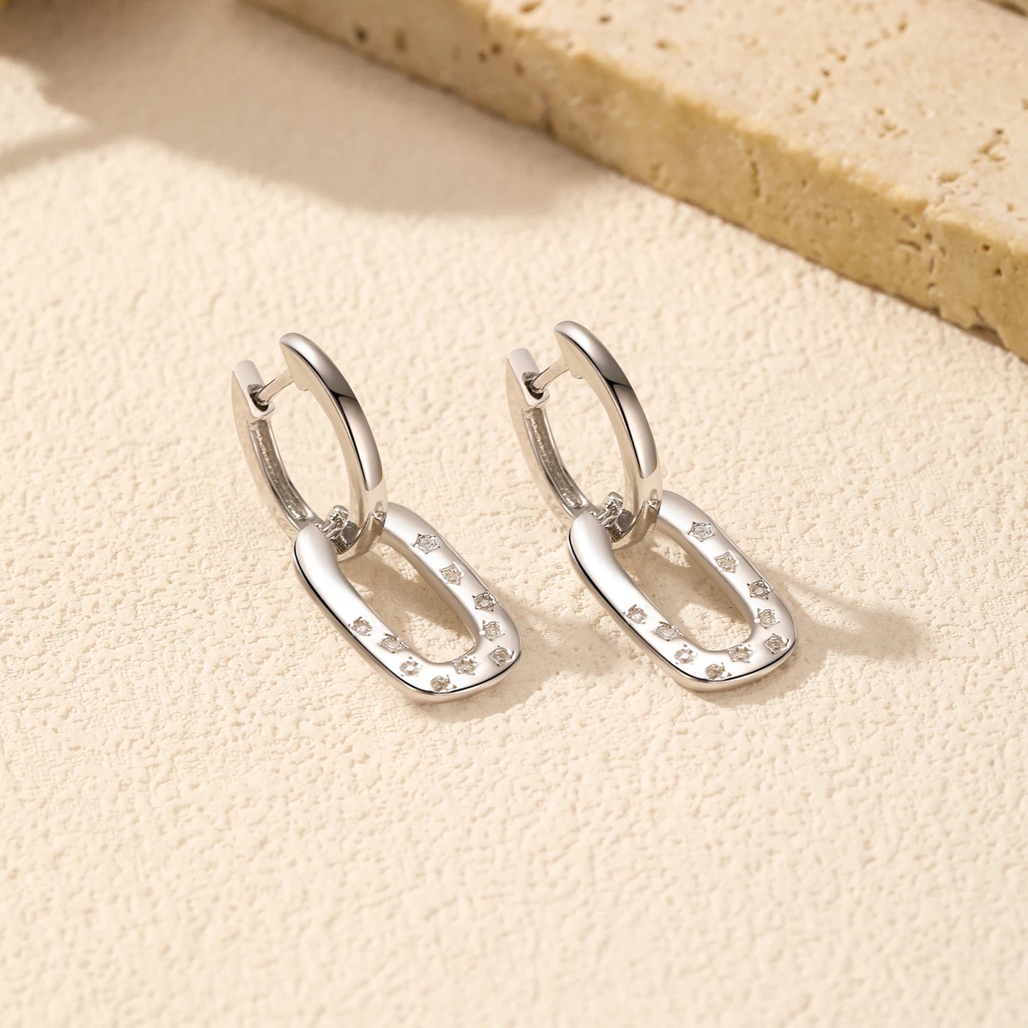 Star-Studded Rectangle Dangle Hoop Earrings