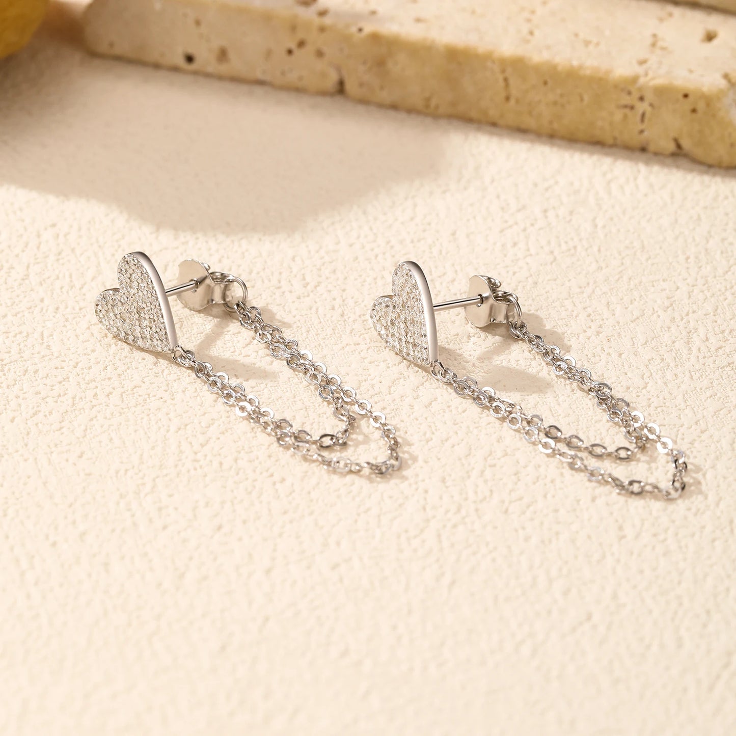 Heart Long Tassel Stud Earrings