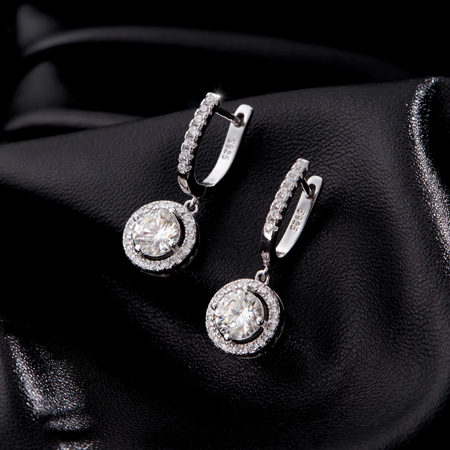 Halo Dangle D Color Moissanite Drop Earrings