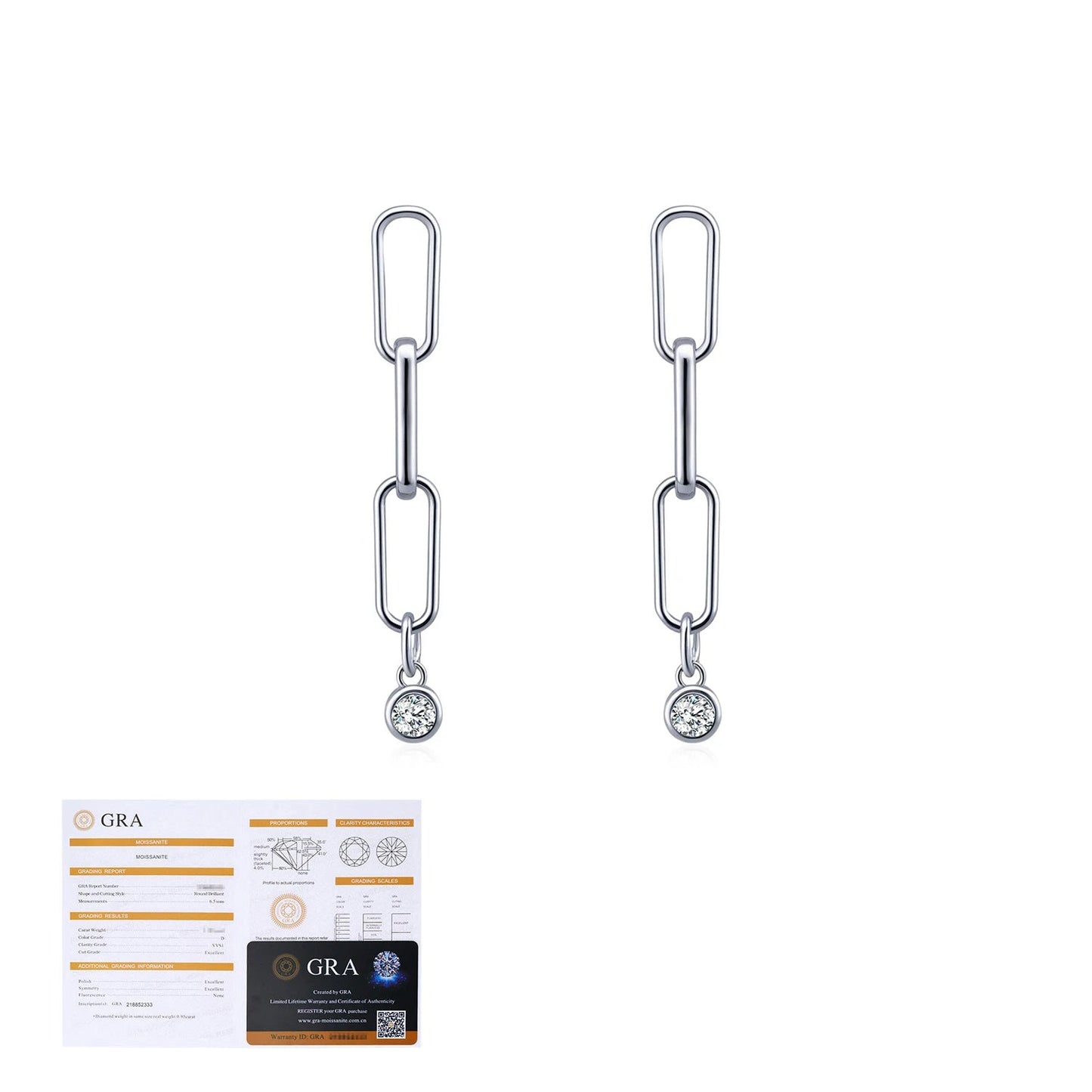VVS1 Clarity D Color Moissanite Link Chain Earrings