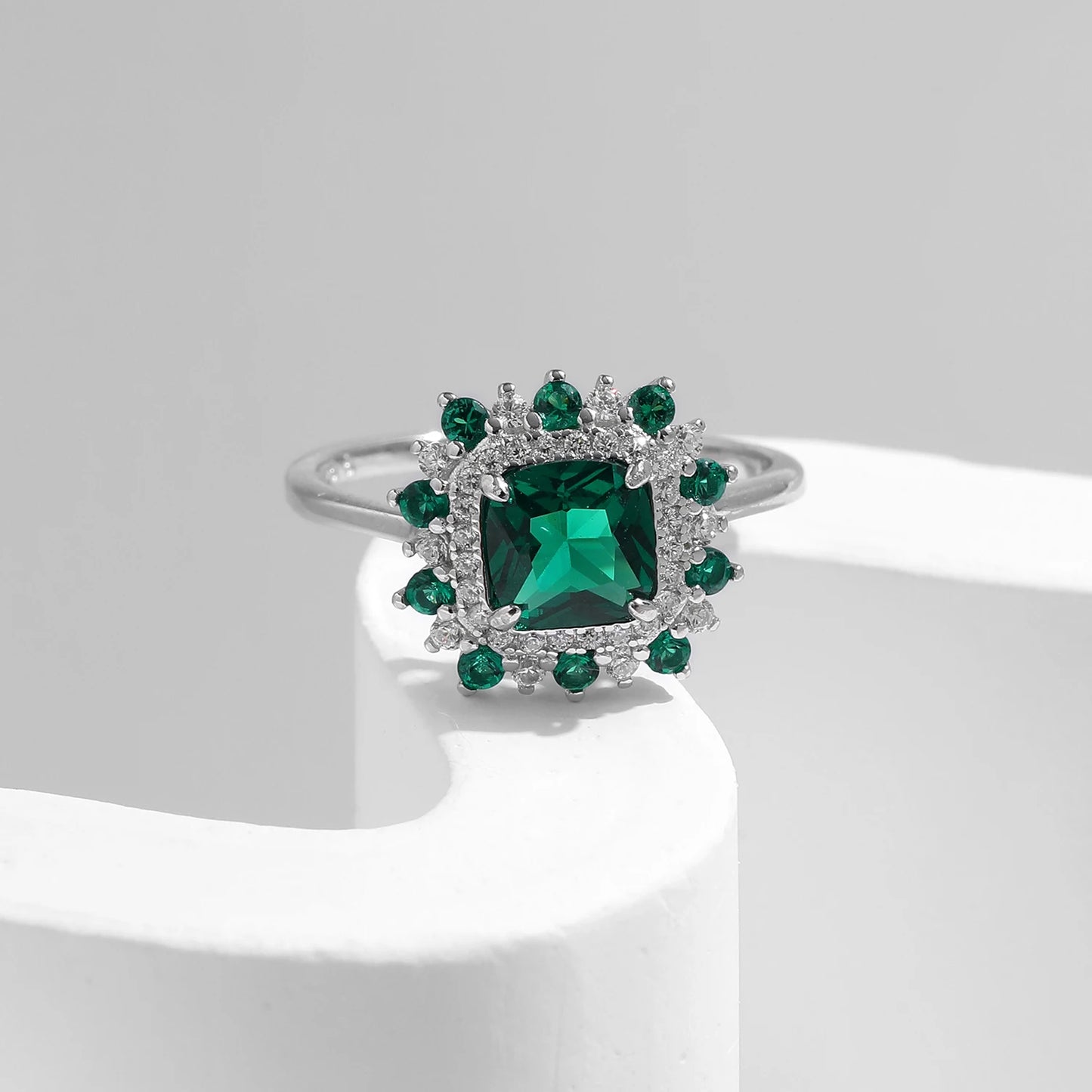 Square Corolla Green Rings