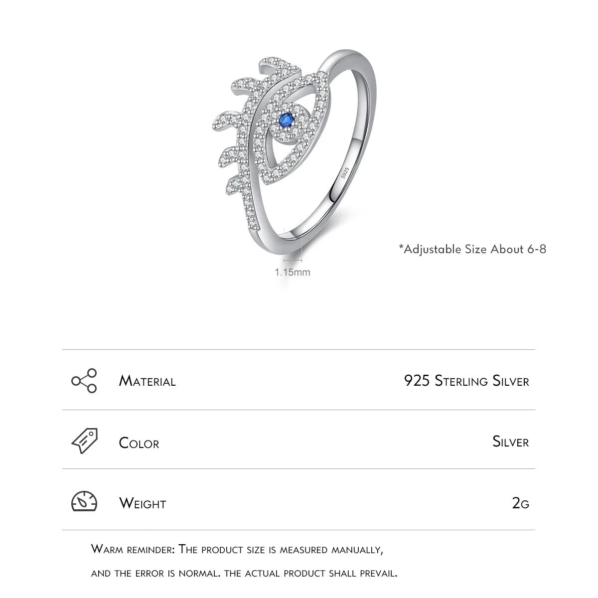 Blue Eye Eyelash Adjustable Ring