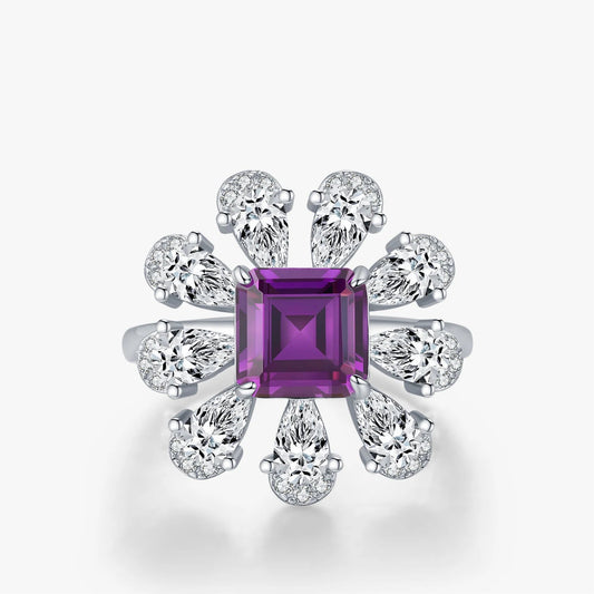 Luxury Ascher Cut Violet Flower Ring