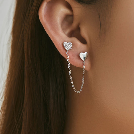Double Hearts Chain Tassel Earrings