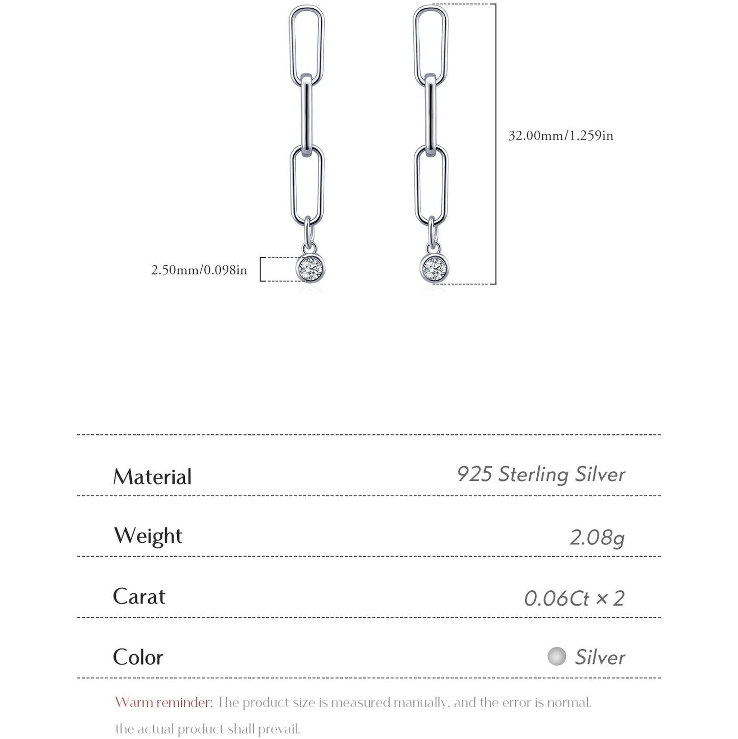 VVS1 Clarity D Color Moissanite Link Chain Earrings
