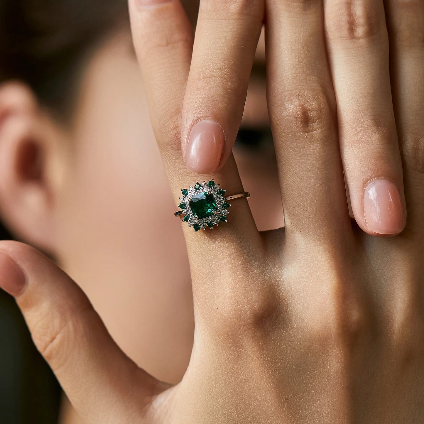 Square Corolla Green Rings