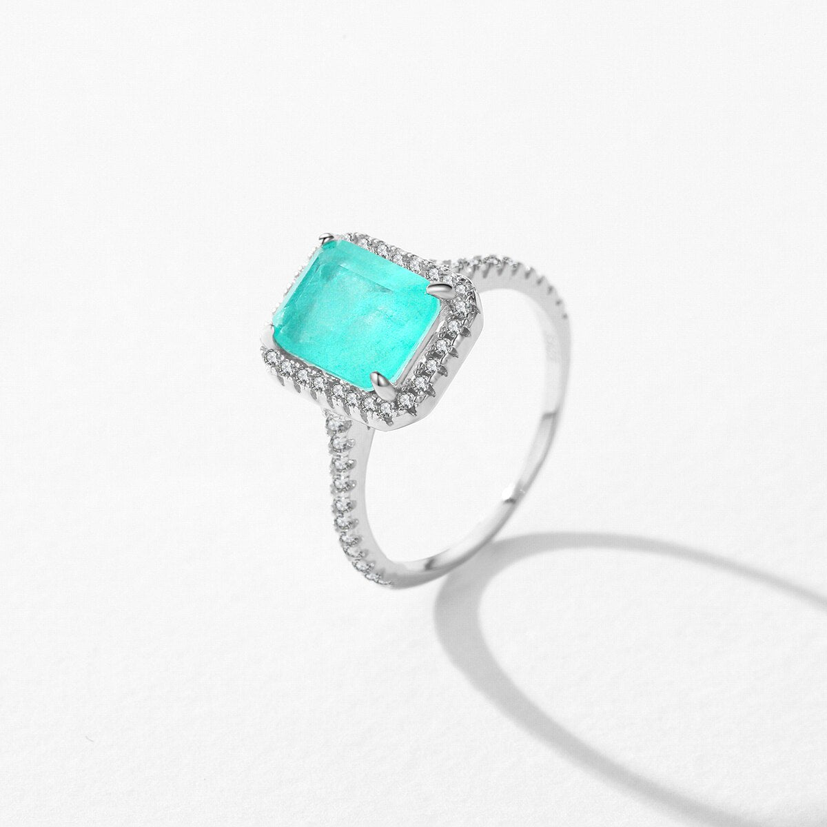 Rectangle Green Paraiba Tourmaline Ring
