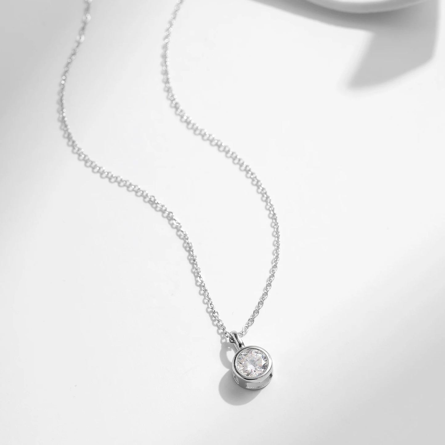 1 Carat Round Bezel Setting Moissanite Necklace