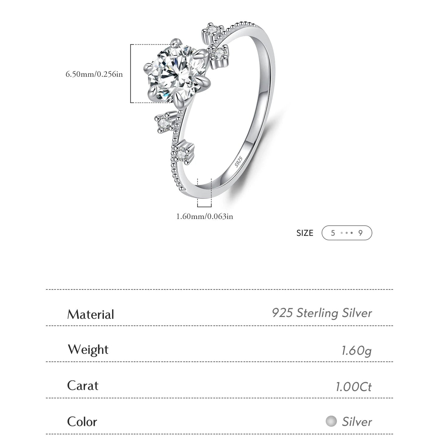 1CT Moissanite Delicate Flower Six Claws Ring