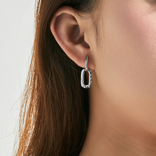 Star-Studded Rectangle Dangle Hoop Earrings