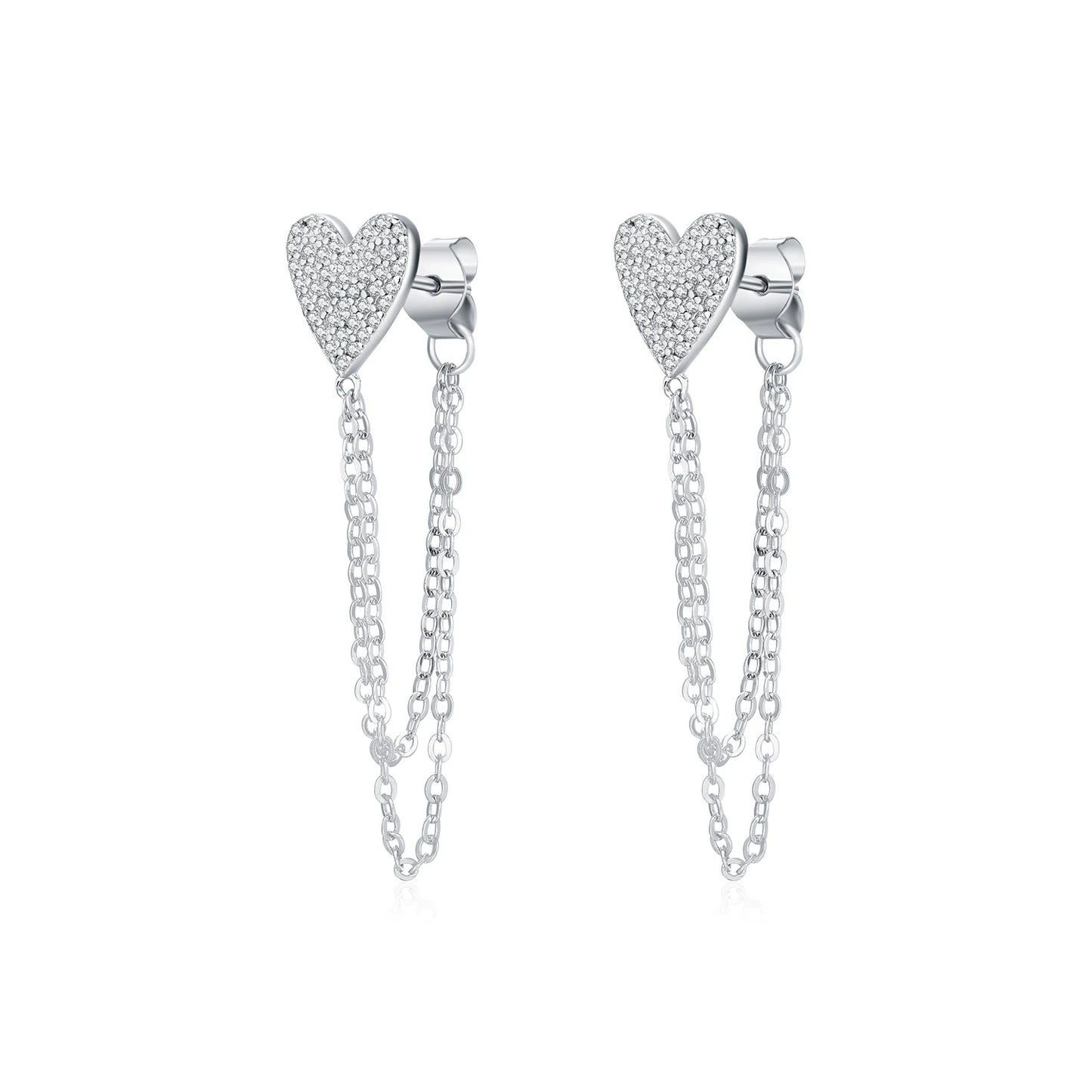 Heart Long Tassel Stud Earrings
