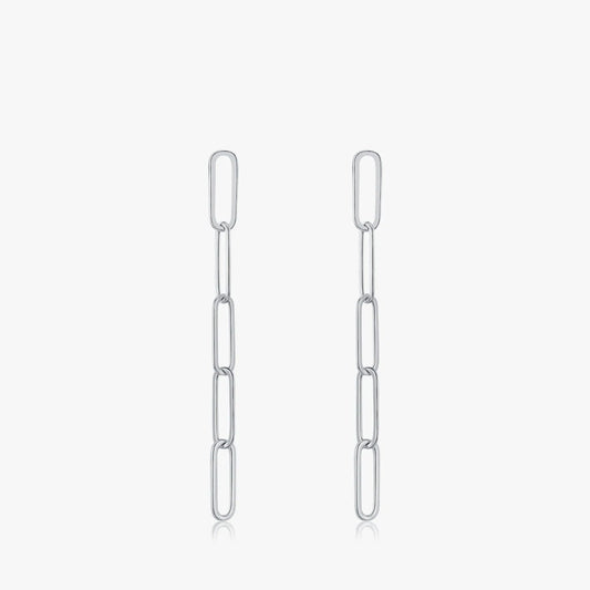 Thin Rectangle Long Chian Stud Earrings
