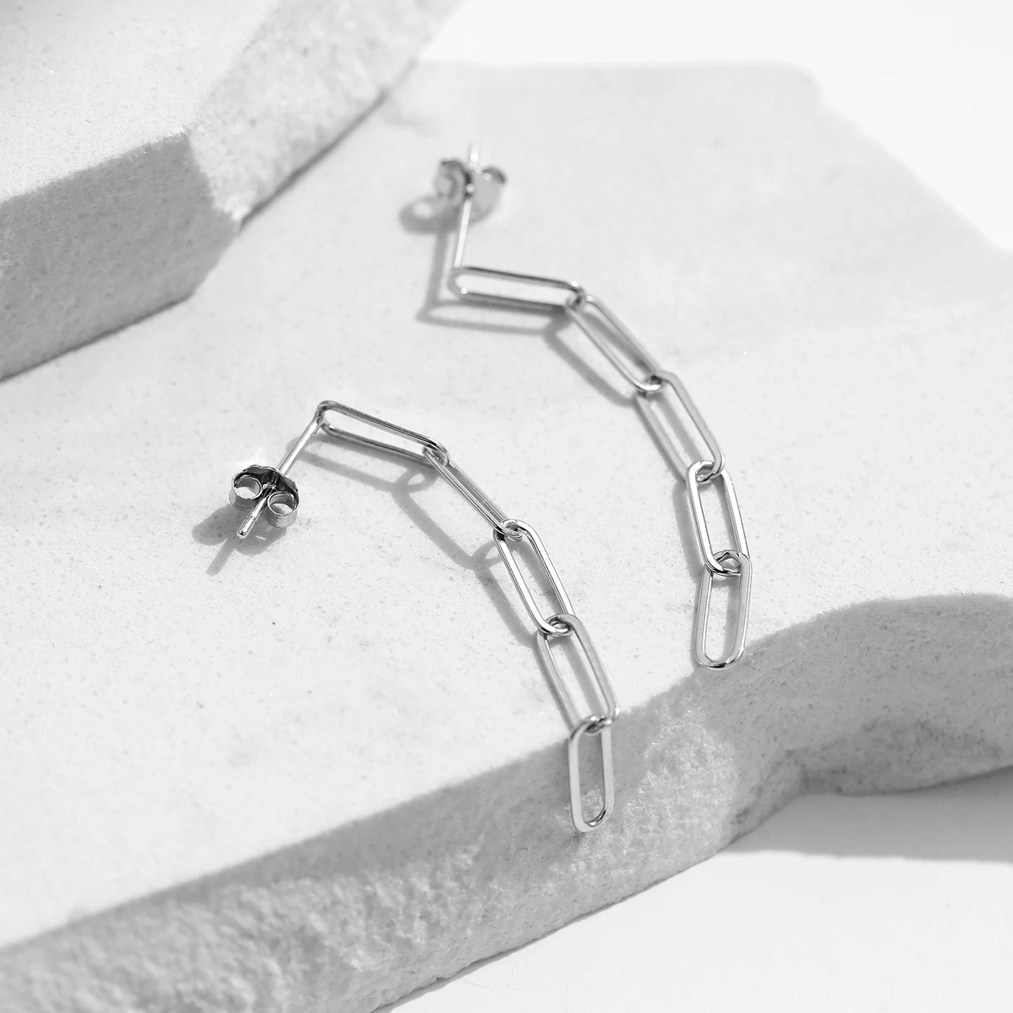 Thin Rectangle Long Chian Stud Earrings