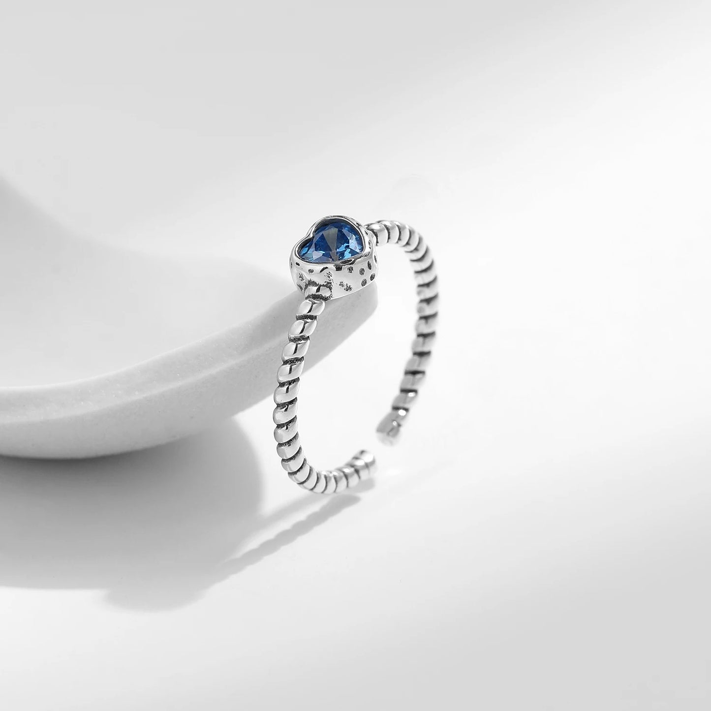 Blue Heart Retro Adjustable Ring