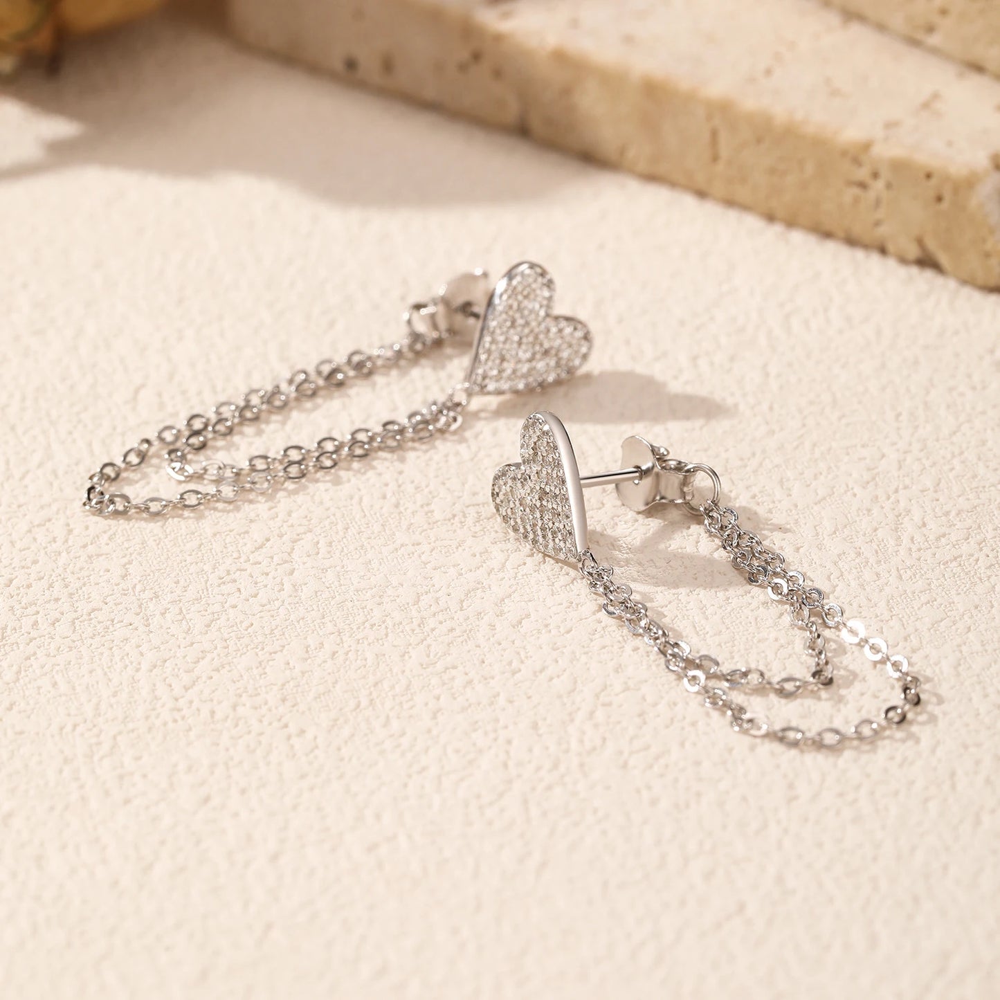 Heart Long Tassel Stud Earrings