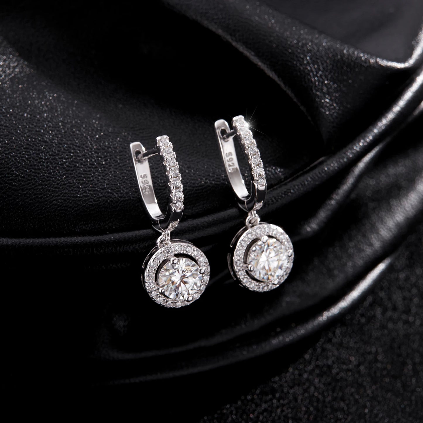 Halo Dangle D Color Moissanite Drop Earrings