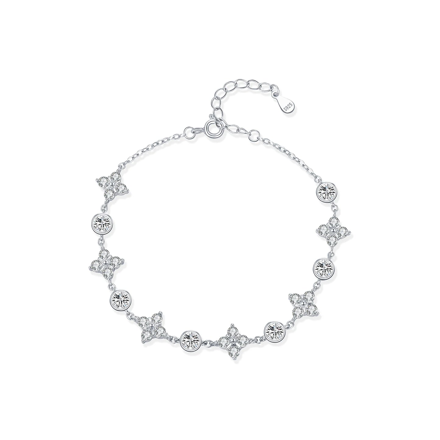 Silver Exquisite Lucky Four-Leaf Clover Bracelet