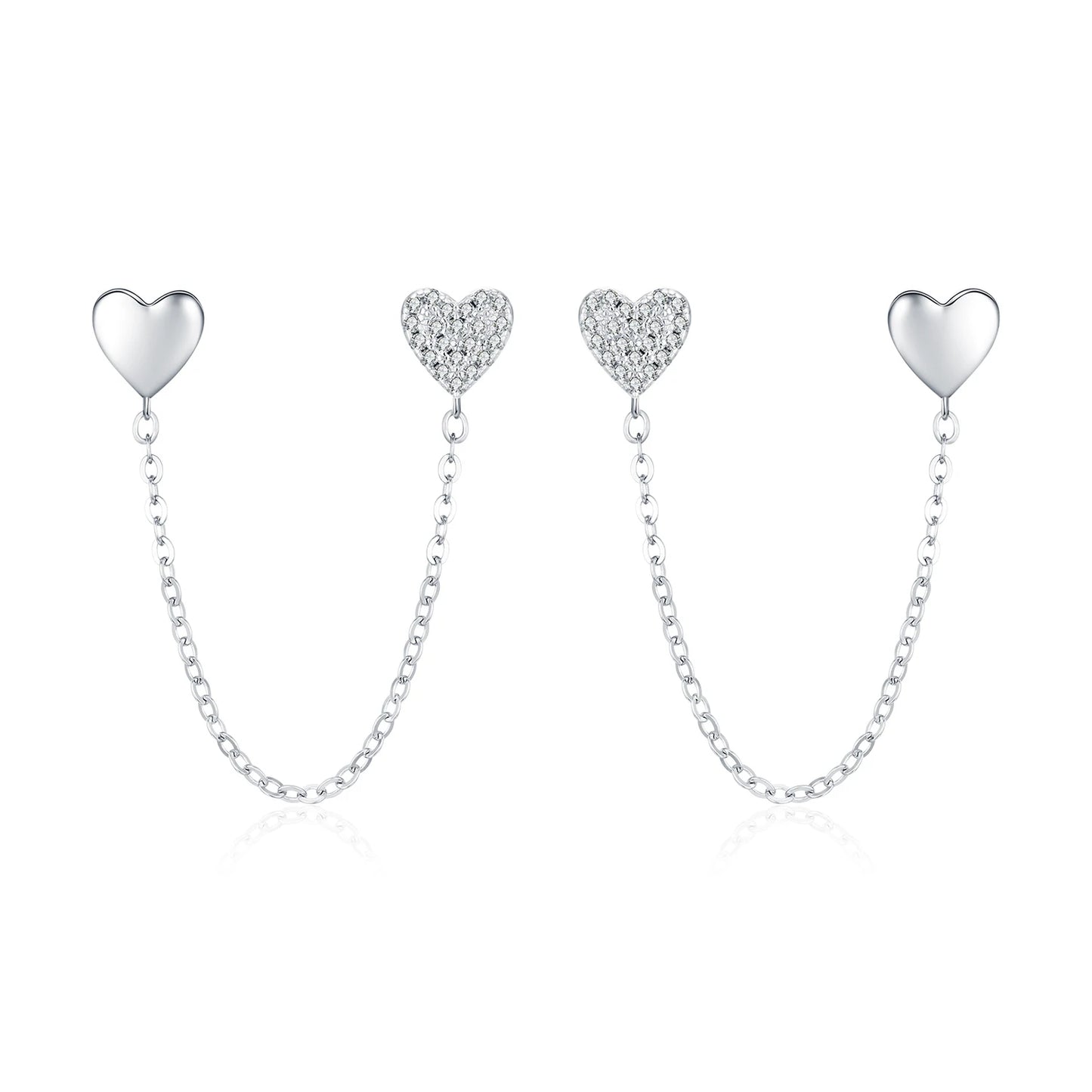 Double Hearts Chain Tassel Earrings