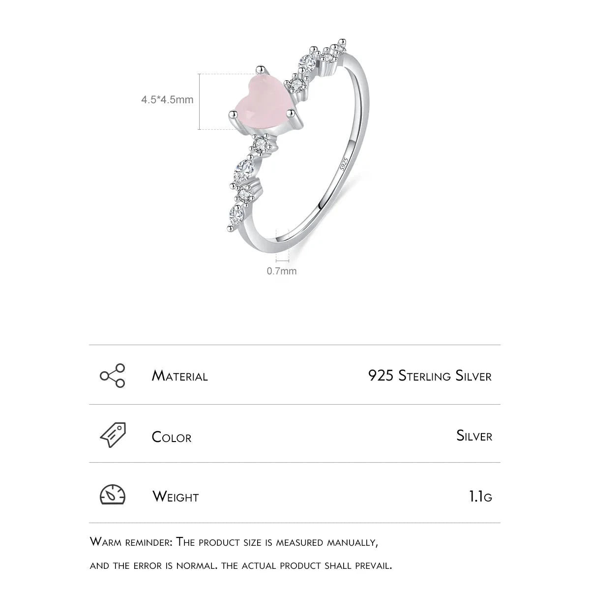Elegant Pink Crystal Heart Ring