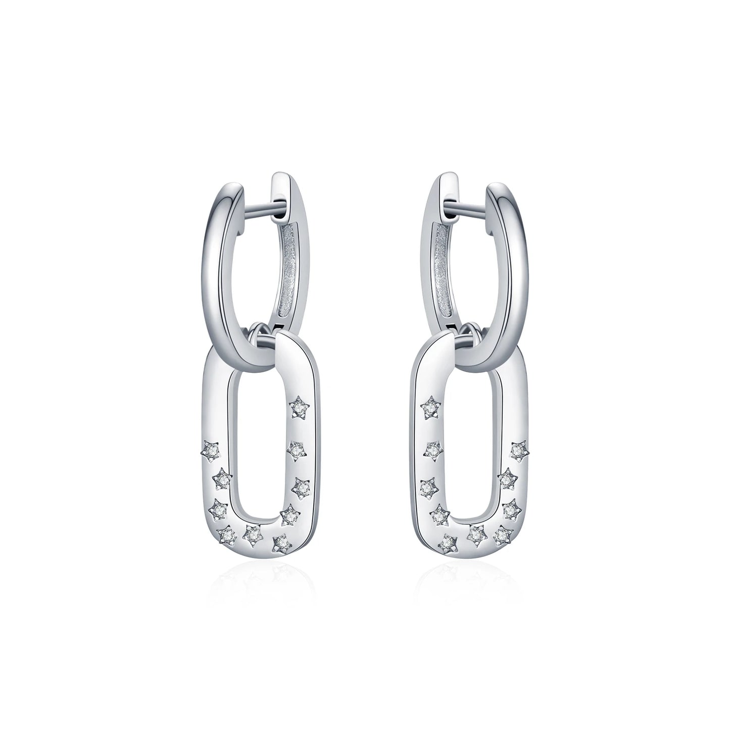 Star-Studded Rectangle Dangle Hoop Earrings
