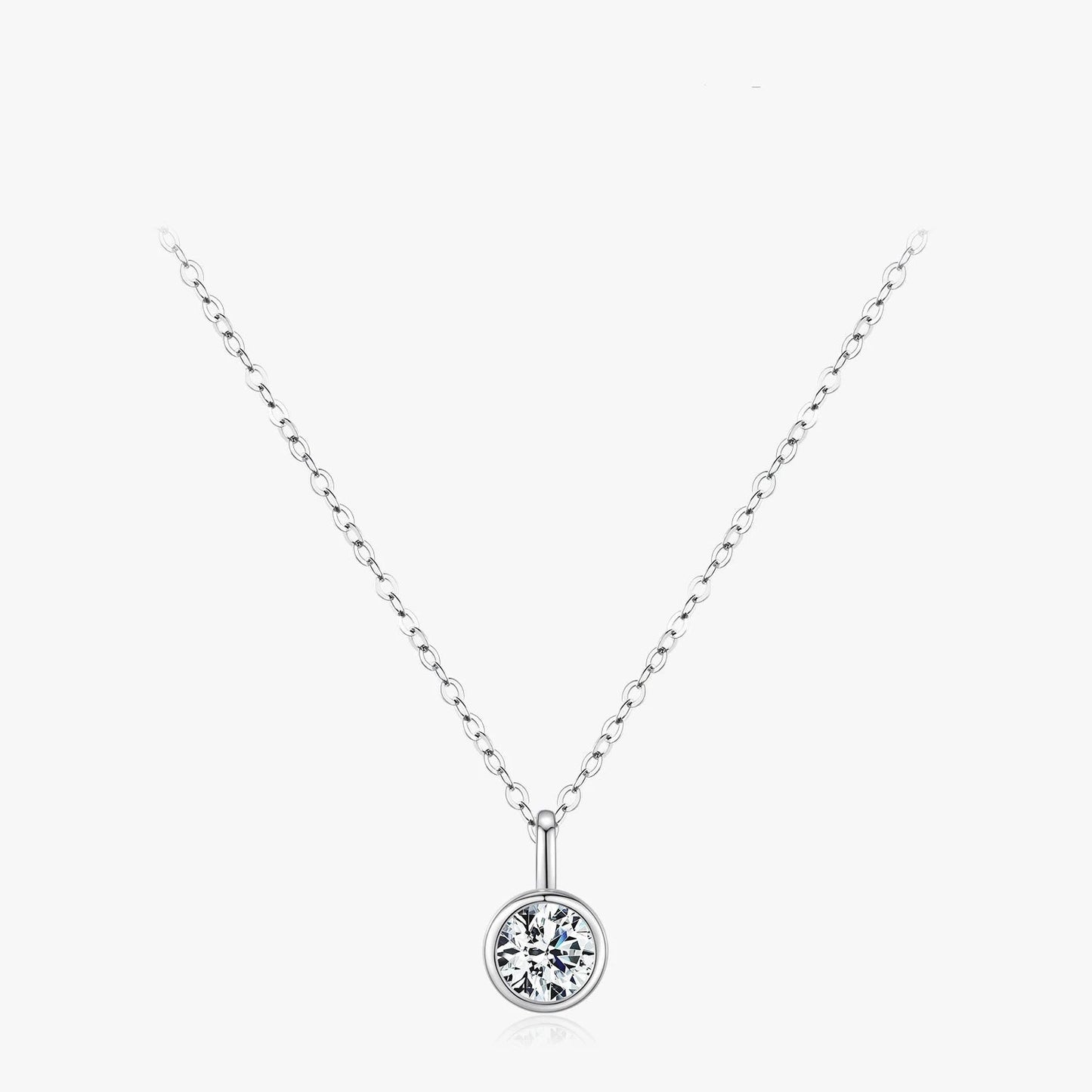 1 Carat Round Bezel Setting Moissanite Necklace