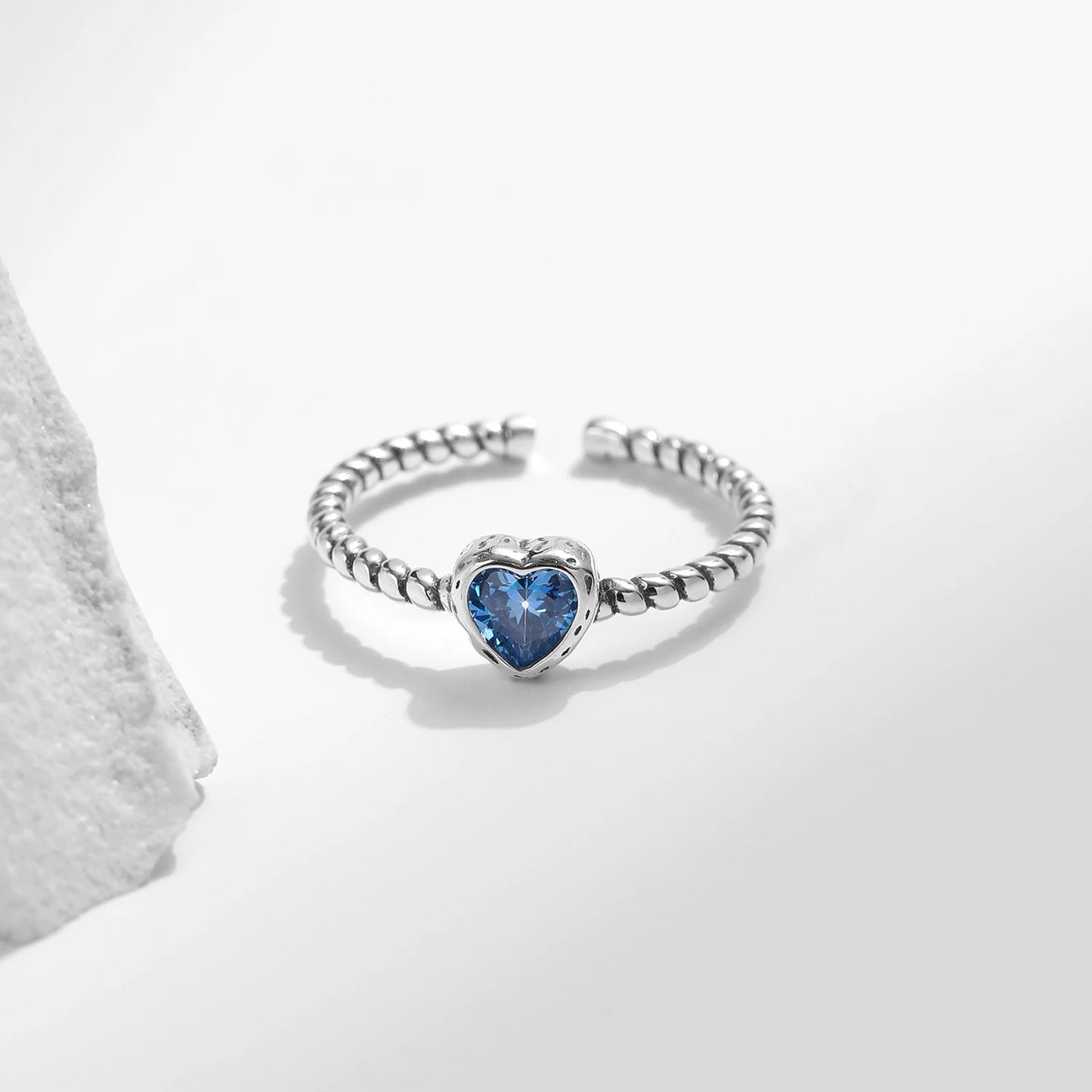 Blue Heart Retro Adjustable Ring