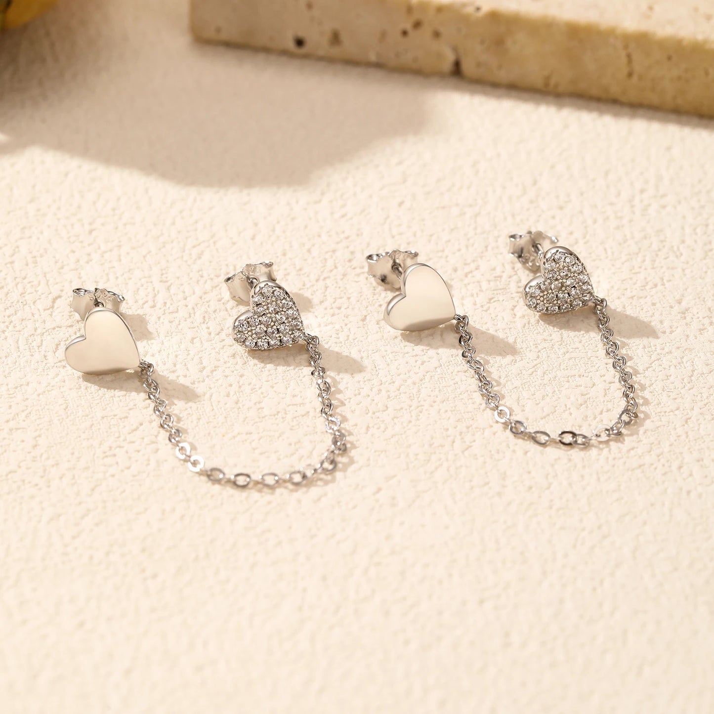 Double Hearts Chain Tassel Earrings