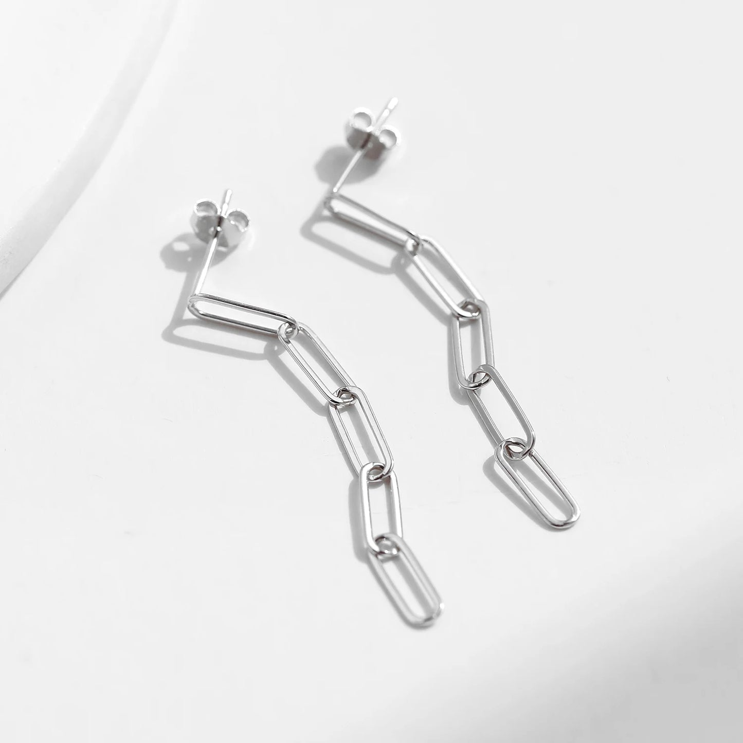 Thin Rectangle Long Chian Stud Earrings
