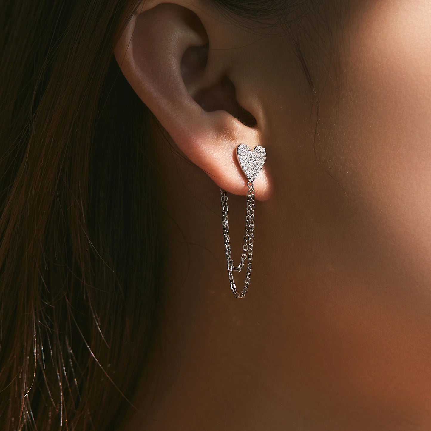 Heart Long Tassel Stud Earrings