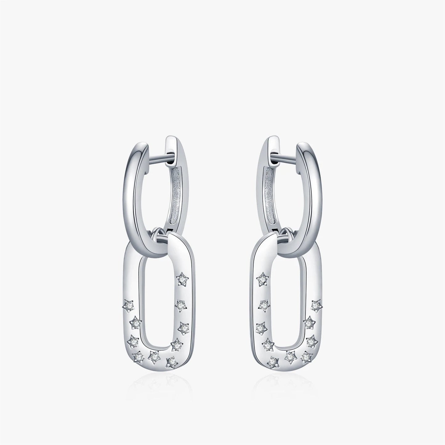 Star-Studded Rectangle Dangle Hoop Earrings
