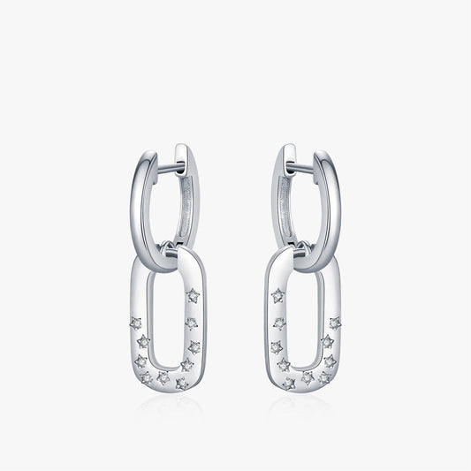 Star-Studded Rectangle Dangle Hoop Earrings