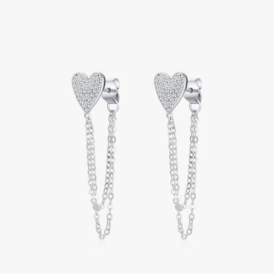 Heart Long Tassel Stud Earrings