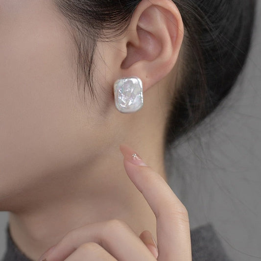 Baroque Rectangle Pearl Ear Studs