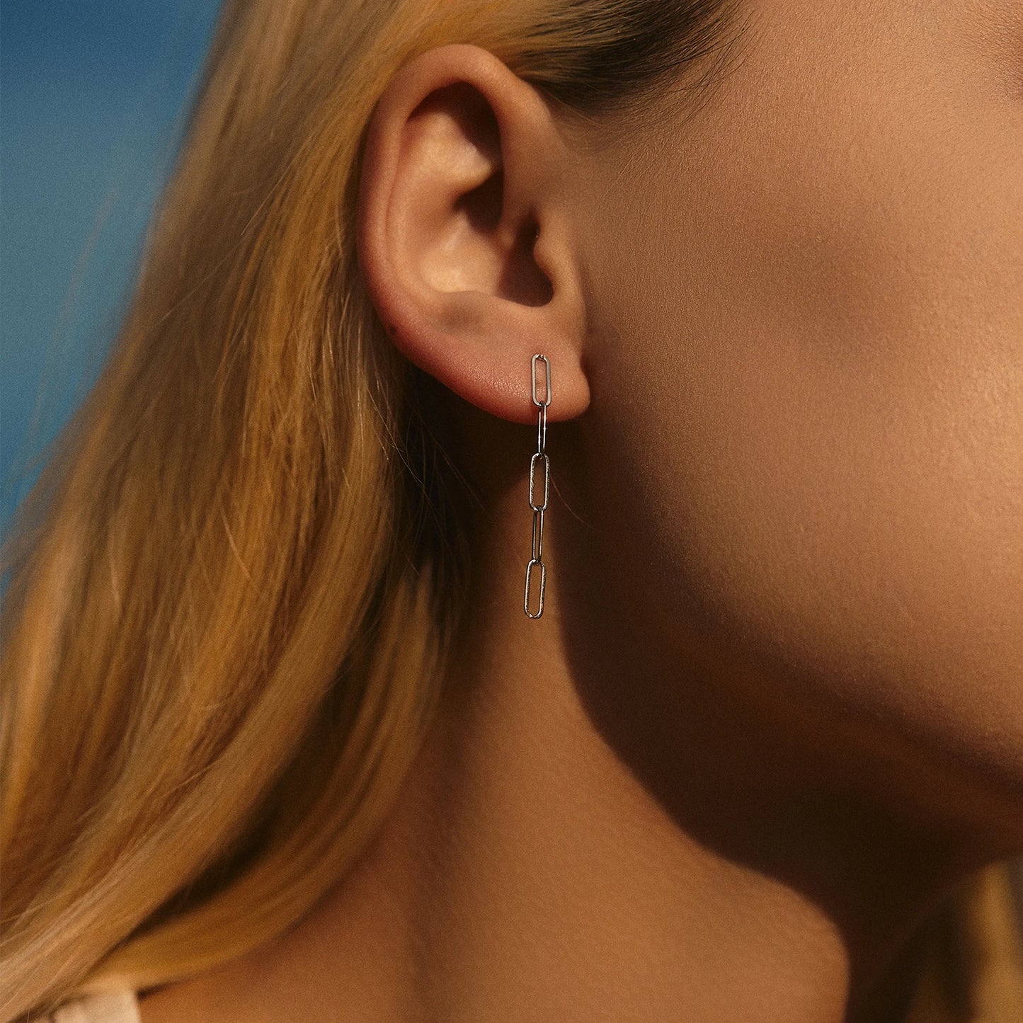 Thin Rectangle Long Chian Stud Earrings
