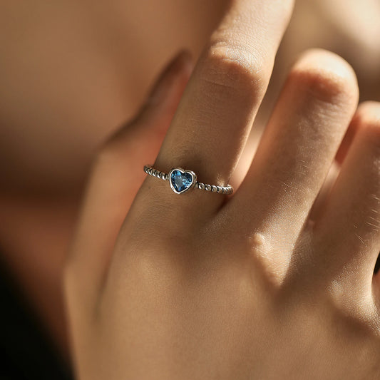Blue Heart Retro Adjustable Ring