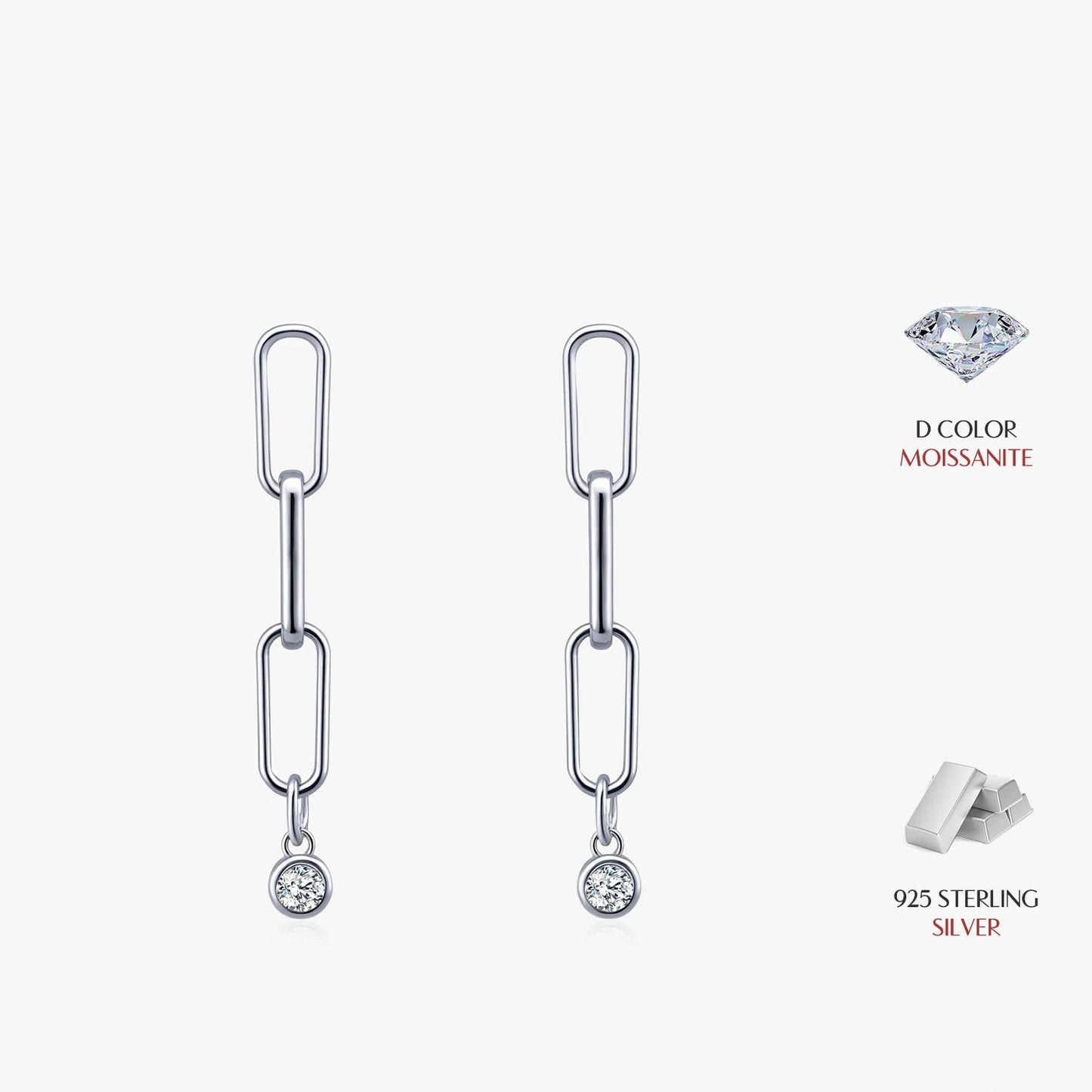 VVS1 Clarity D Color Moissanite Link Chain Earrings