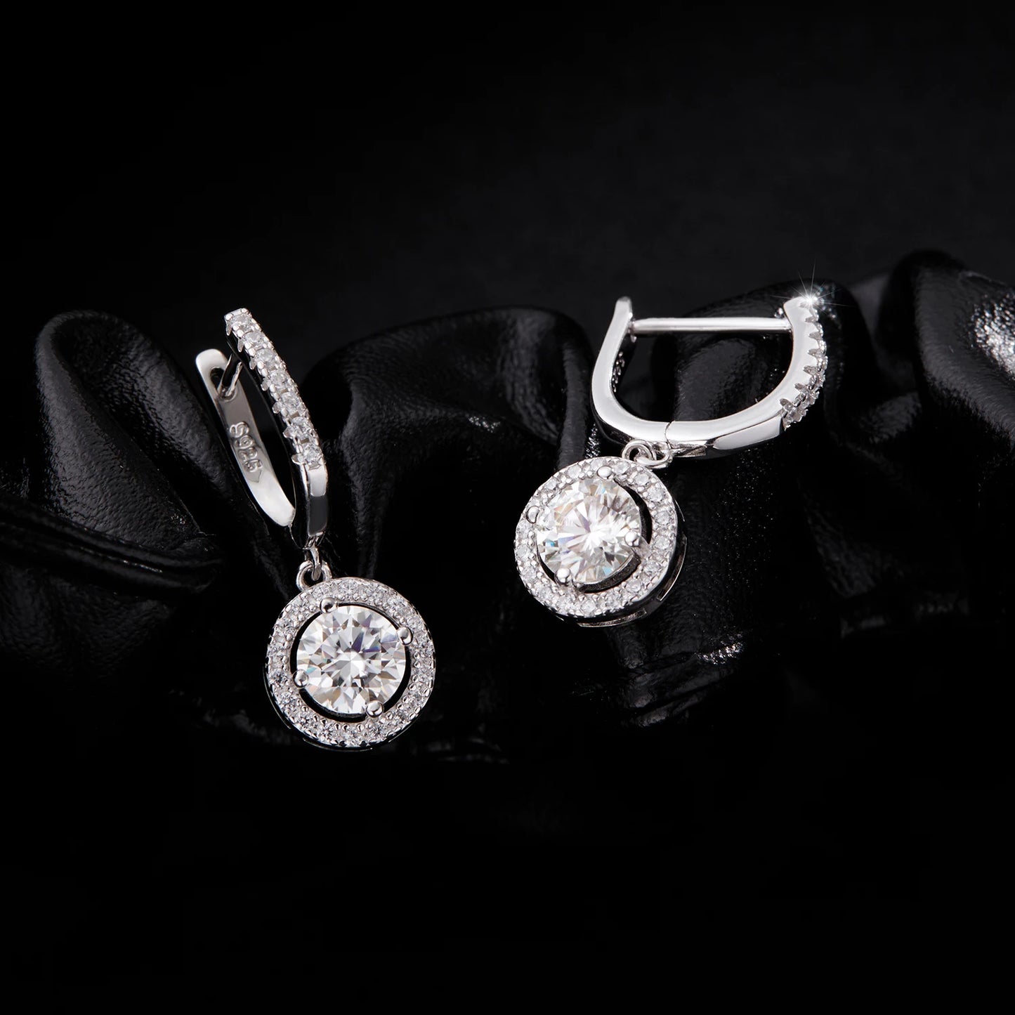 Halo Dangle D Color Moissanite Drop Earrings