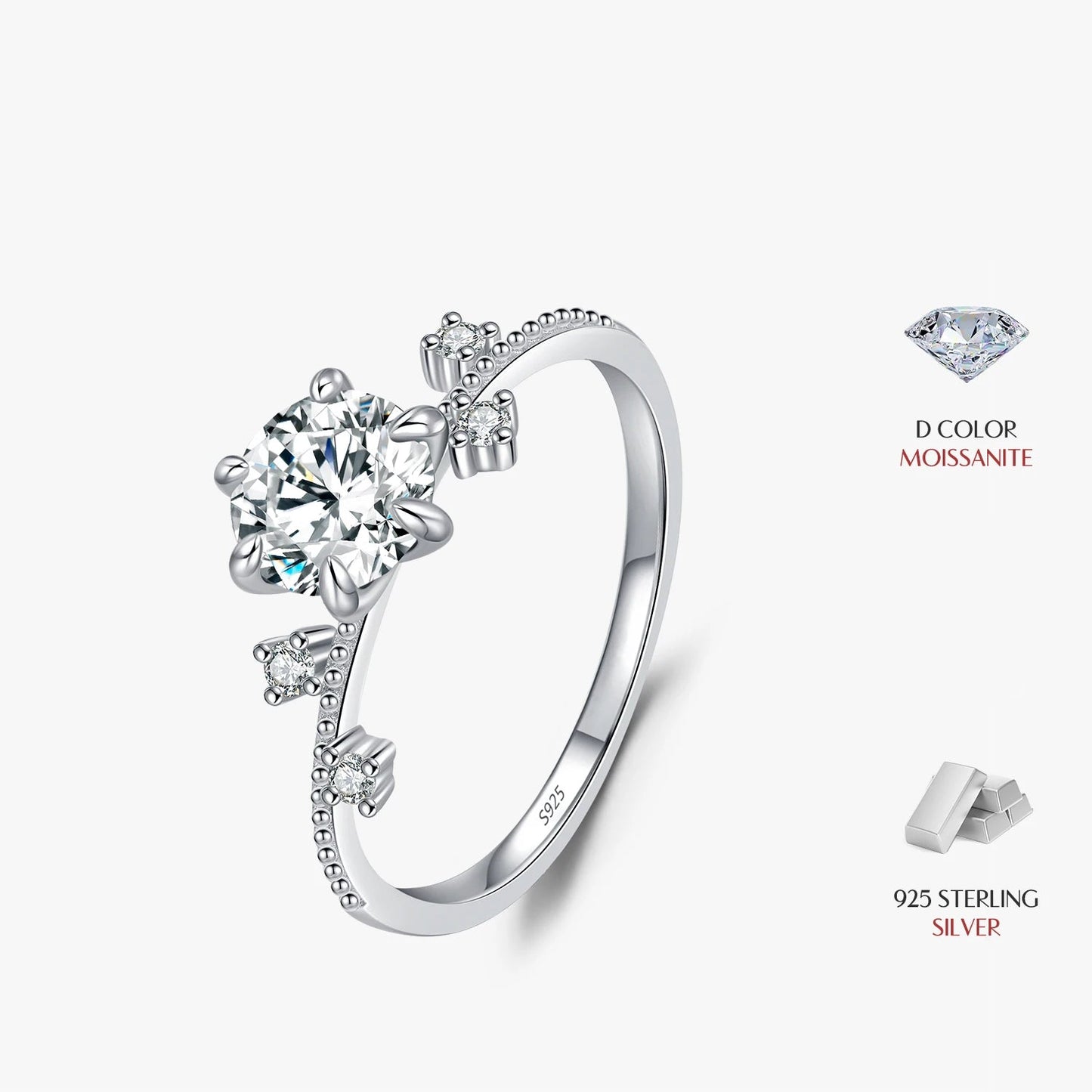 1CT Moissanite Delicate Flower Six Claws Ring