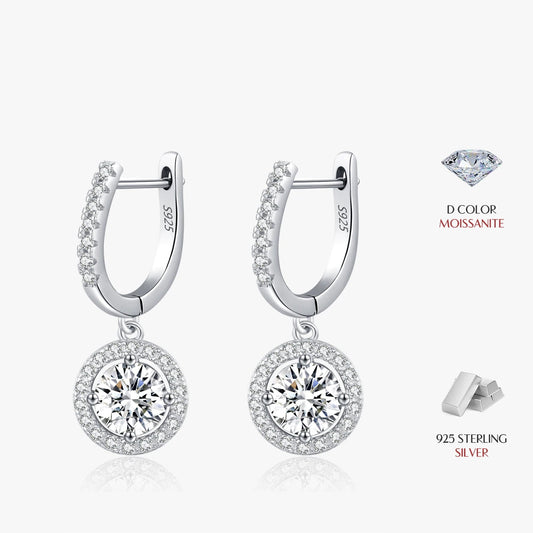 Halo Dangle D Color Moissanite Drop Earrings