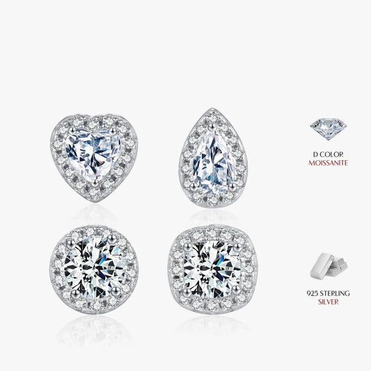 Heart Pear Square Moissanite Lab Diamond Stud Earrings