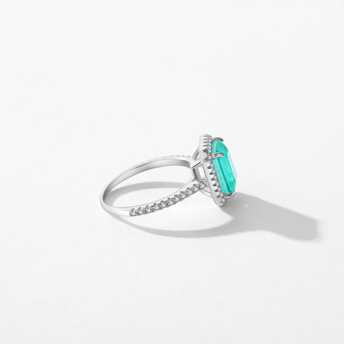 Rectangle Green Paraiba Tourmaline Ring