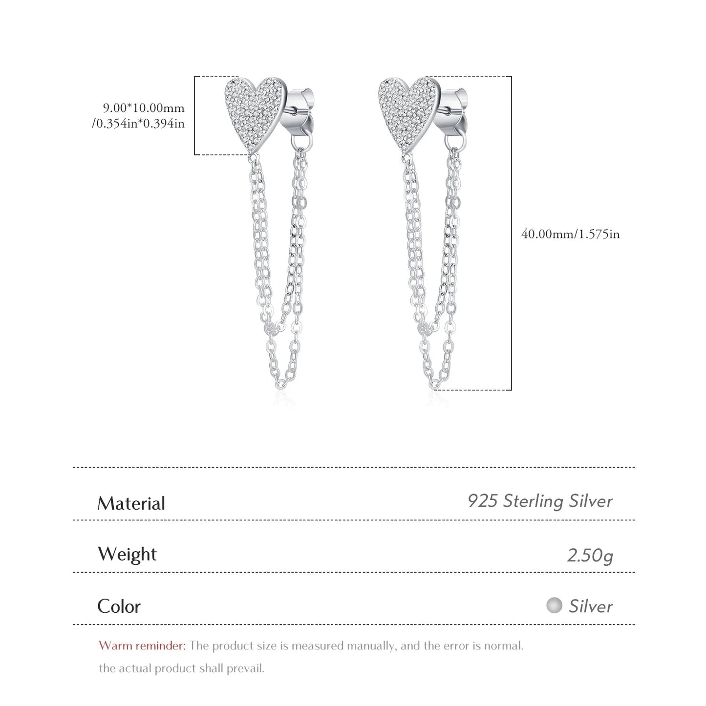 Heart Long Tassel Stud Earrings