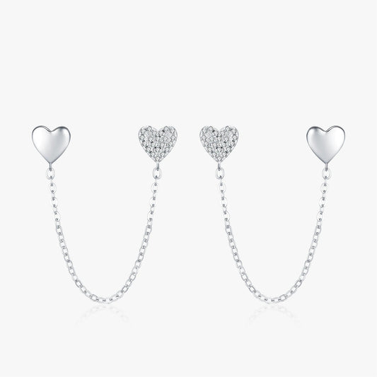 Double Hearts Chain Tassel Earrings