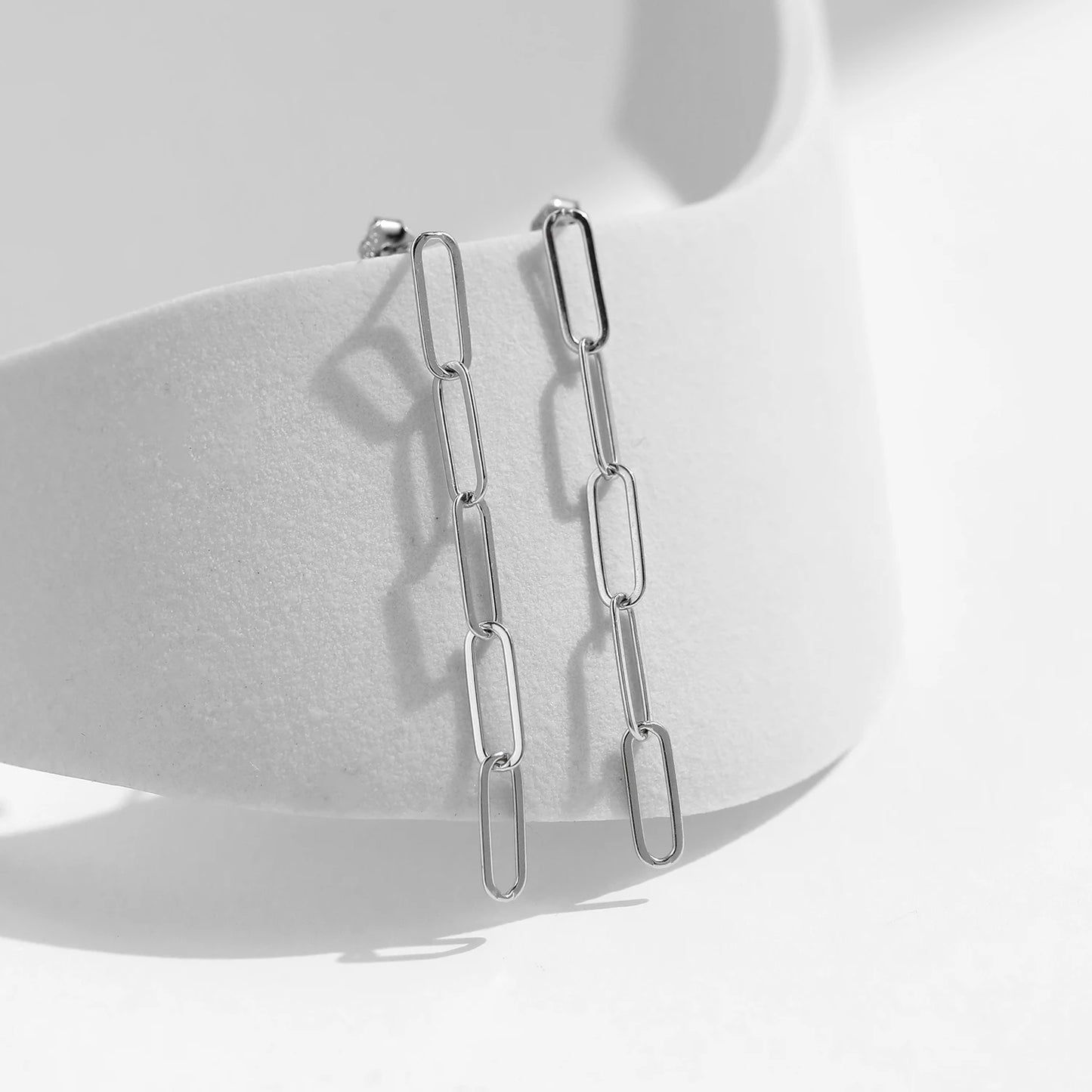 Thin Rectangle Long Chian Stud Earrings