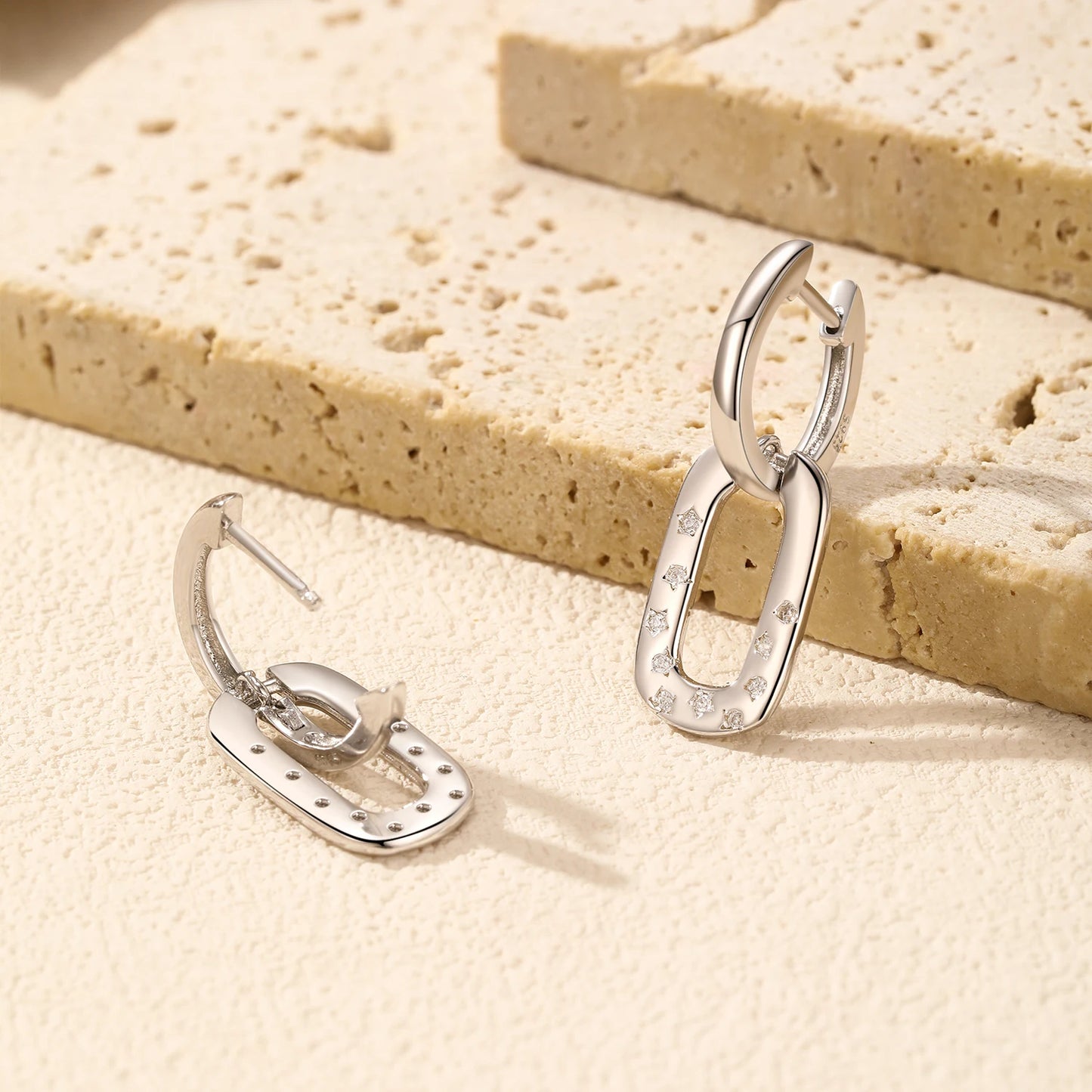 Star-Studded Rectangle Dangle Hoop Earrings