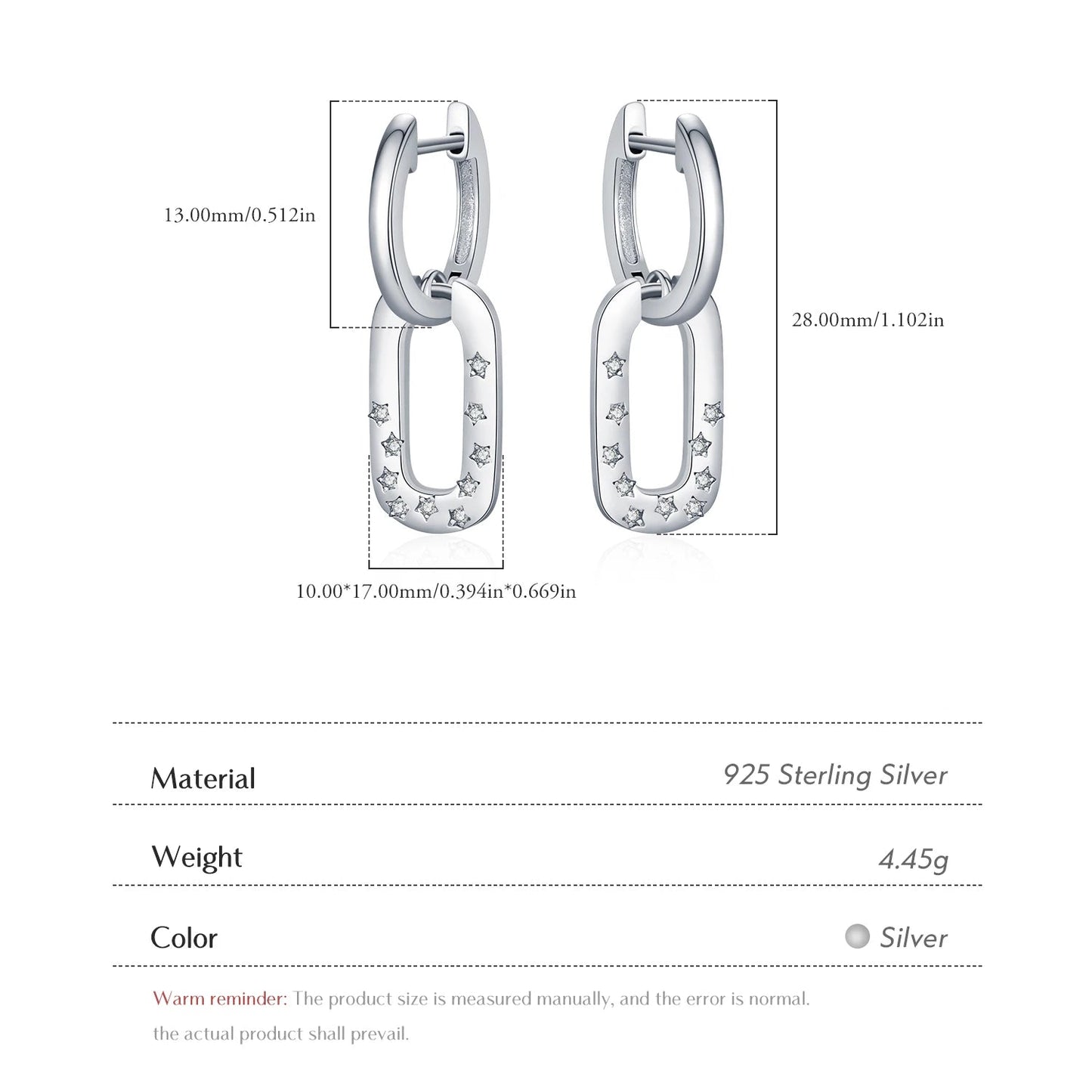 Star-Studded Rectangle Dangle Hoop Earrings